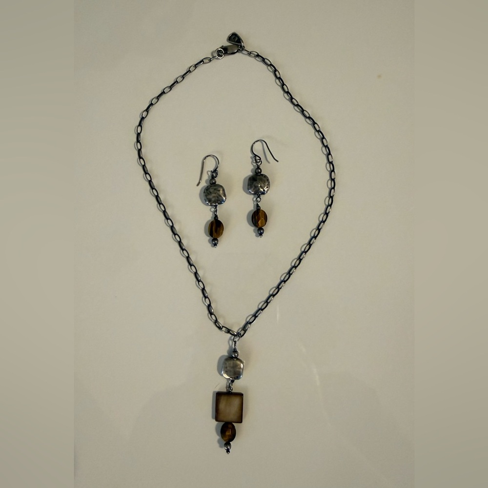 Silpada Gun Metal and Brown Pendant Necklace & Earrings Set